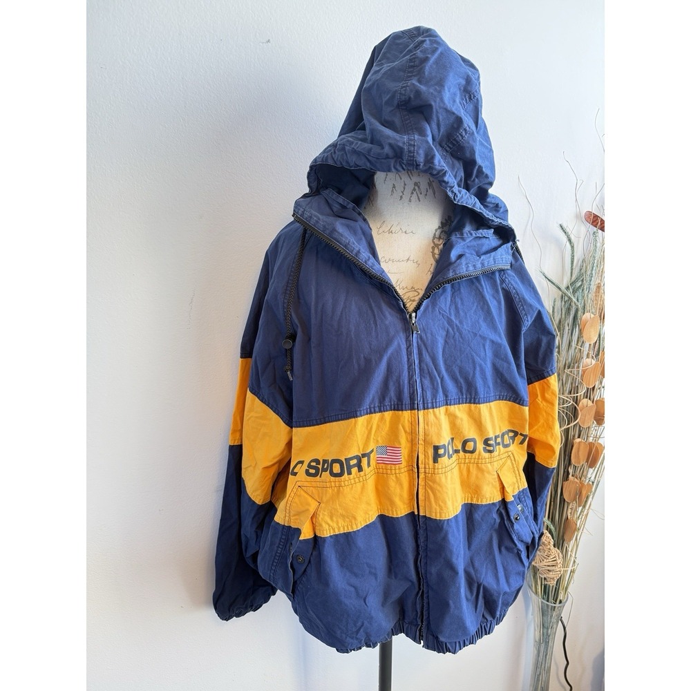 Vintage Polo Sport Ralph Lauren Windbreaker‎ Jacket '95-'96 Size XL Navy/ Yellow